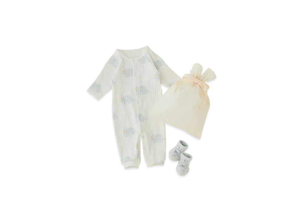 GELATO PIQUE Wrapped Baby Dinosaur Pattern 2Way Oar & Socks Set "Off White"