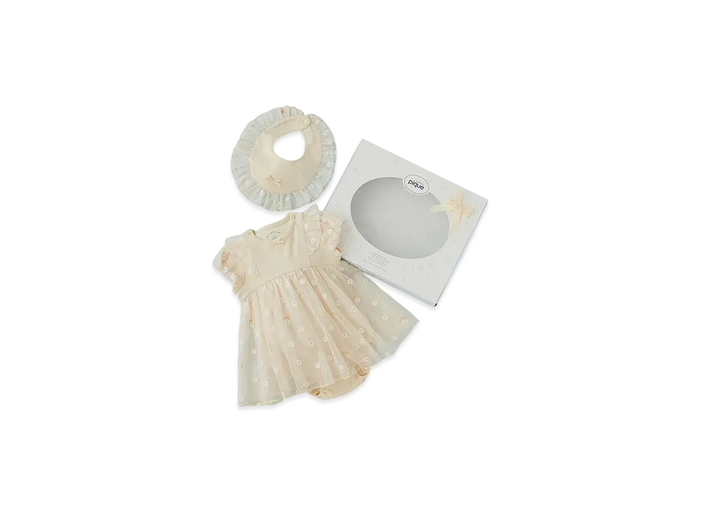 GELATO PIQUE Wrapped Baby Daisy Tulle Romper & Bib Set "Yellow"