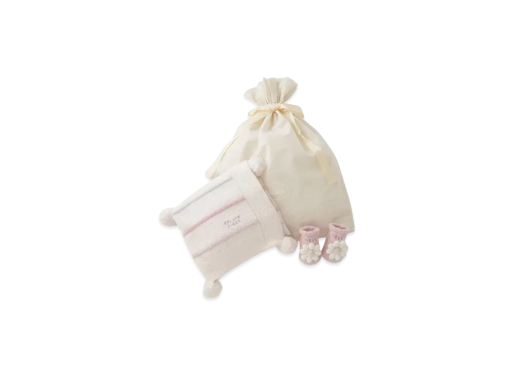 GELATO PIQUE Wrapped Baby Smoothy Colorful Border Blanket & Daisy Socks Set "Pink"