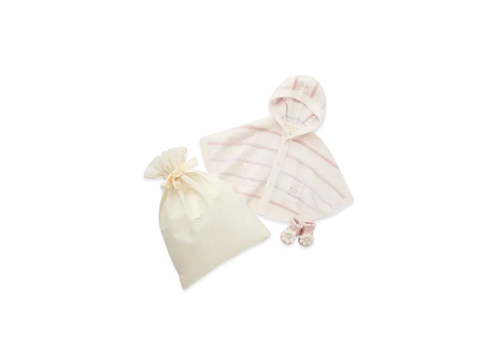 GELATO PIQUE Wrapped Baby Smoothy Colorful Border Poncho & Daisy Socks Set "Pink"
