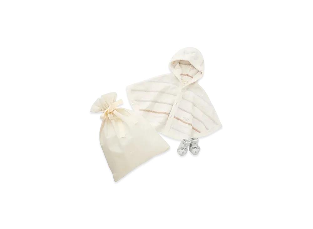 GELATO PIQUE Wrapped Baby Smoothy Colorful Border Poncho & Dinosaur Socks Set "Off White"