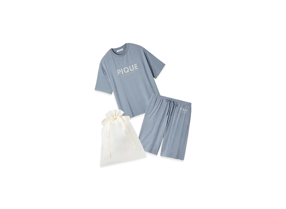 GELATO PIQUE Wrapped Homme Cool Touch Rayon Pique Logo T-Shirt & Shorts Set "Blue"