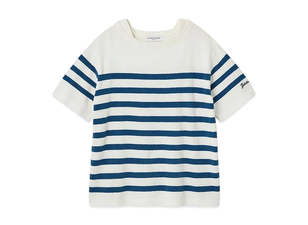 GELATO PIQUE Homme Airy Moco Marine Border Pullover "Off White"