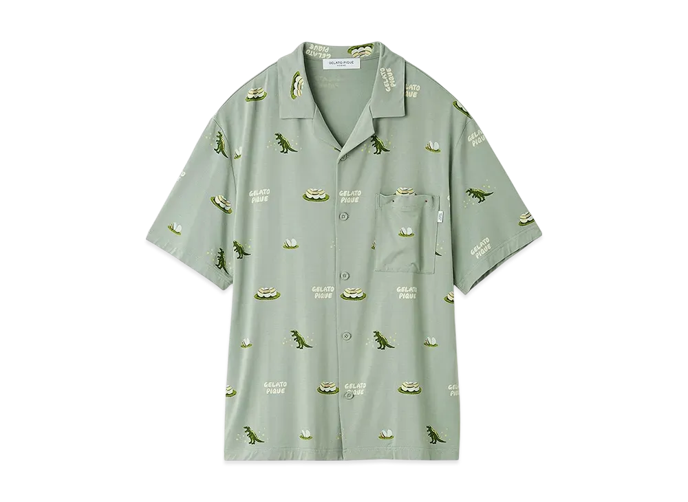 GELATO PIQUE Homme Dinosaur & Egg All-Over Pattern Shirt "Green"