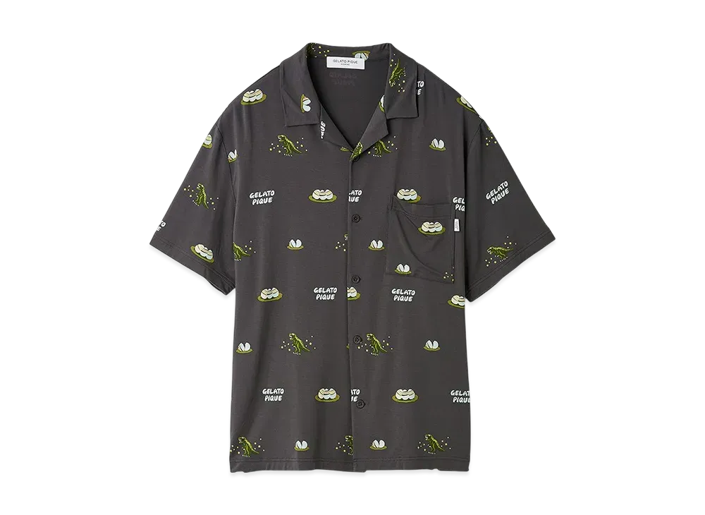 GELATO PIQUE Homme Dinosaur & Egg All-Over Pattern Shirt "Charcoal Gray"