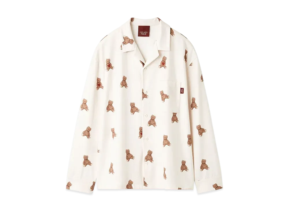 GELATO PIQUE Homme Inlay Heart Bear Pattern Shirt "Cream"