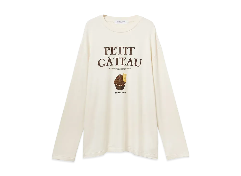 ジェラートピケ オム x ショコラ & フランボワーズ ショコラカップケーキワンポイントロングTシャツ "クリーム"
