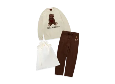 GELATO PIQUE Wrapped Homme Baby Moco Heart Bear Jacquard Pullover & Long Pants Set "Cream"