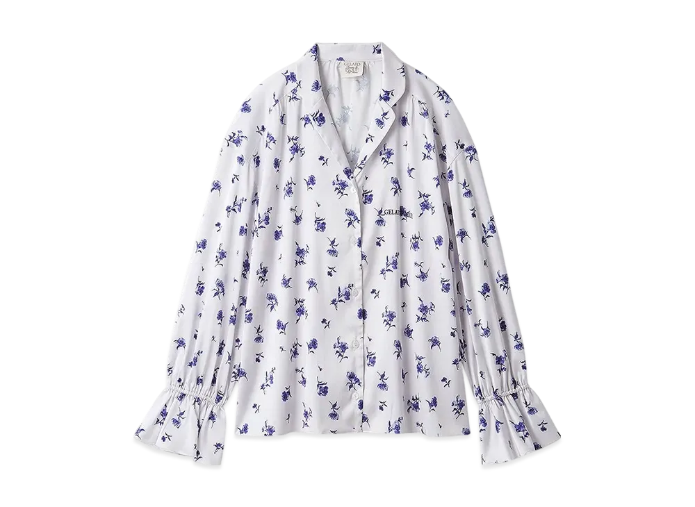 GELATO PIQUE Mother'S Day Floral Pattern Satin Gathered Shirt "Off White"