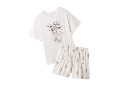 GELATO PIQUE Cat Pattern One-Point T-Shirt & Shorts Set "Ivory"