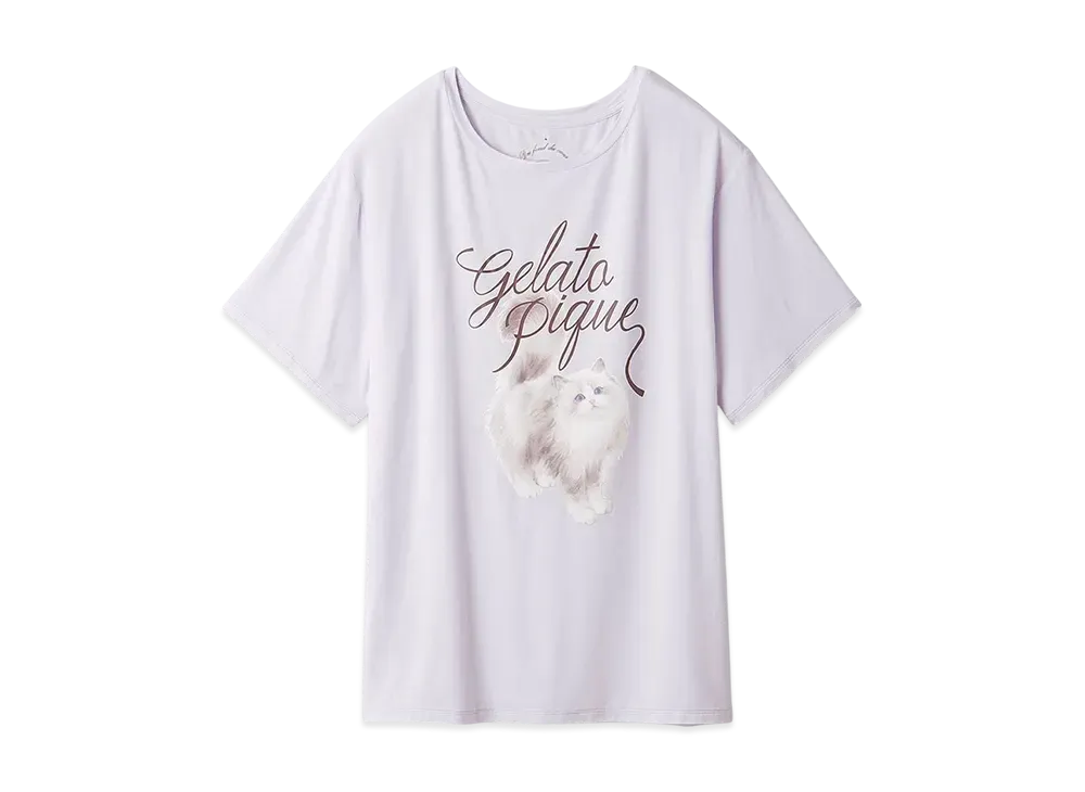GELATO PIQUE Cat Pattern One Point T-Shirt "Lavender"