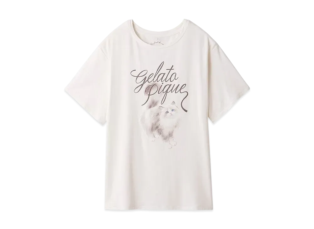 GELATO PIQUE Cat Pattern One Point T-Shirt "Ivory"