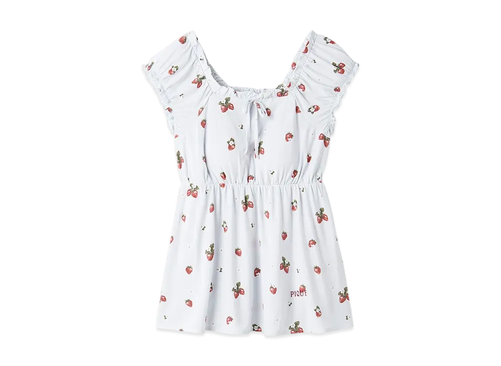 GELATO PIQUE Strawberry Pattern Cup Frill Pullover "Blue"