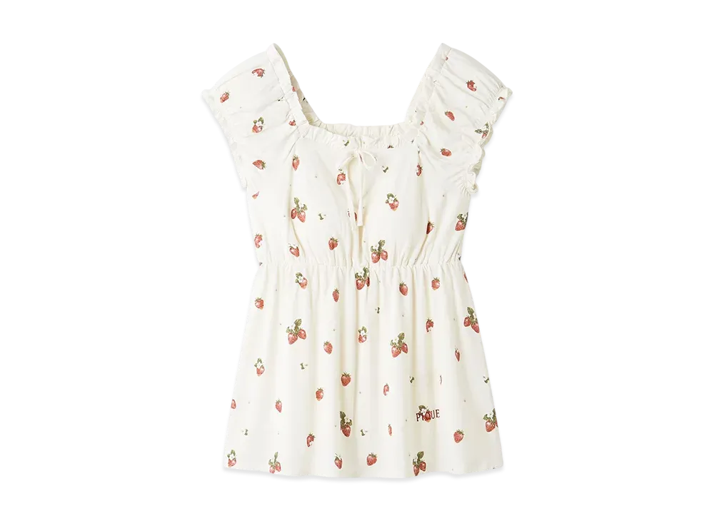 GELATO PIQUE Strawberry Pattern Cup Frill Pullover "Off White"