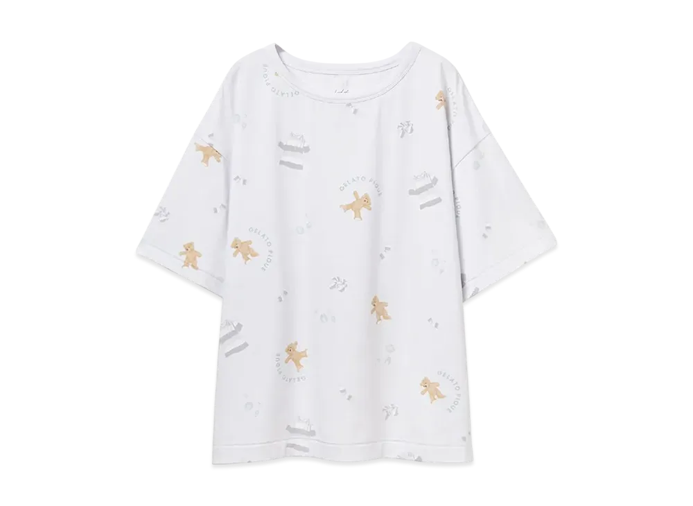 GELATO PIQUE Washing Bear Pattern T-Shirt "Blue"