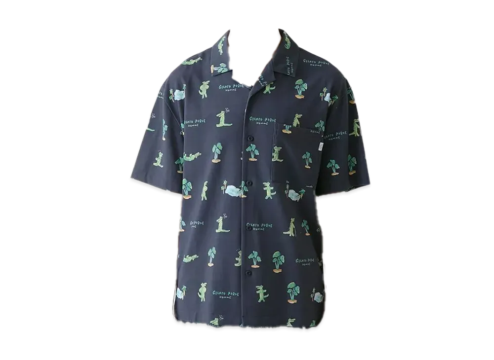 GELATO PIQUE Homme Cool Touch Sensation Crocodile Pattern Print Shirt "Navy"