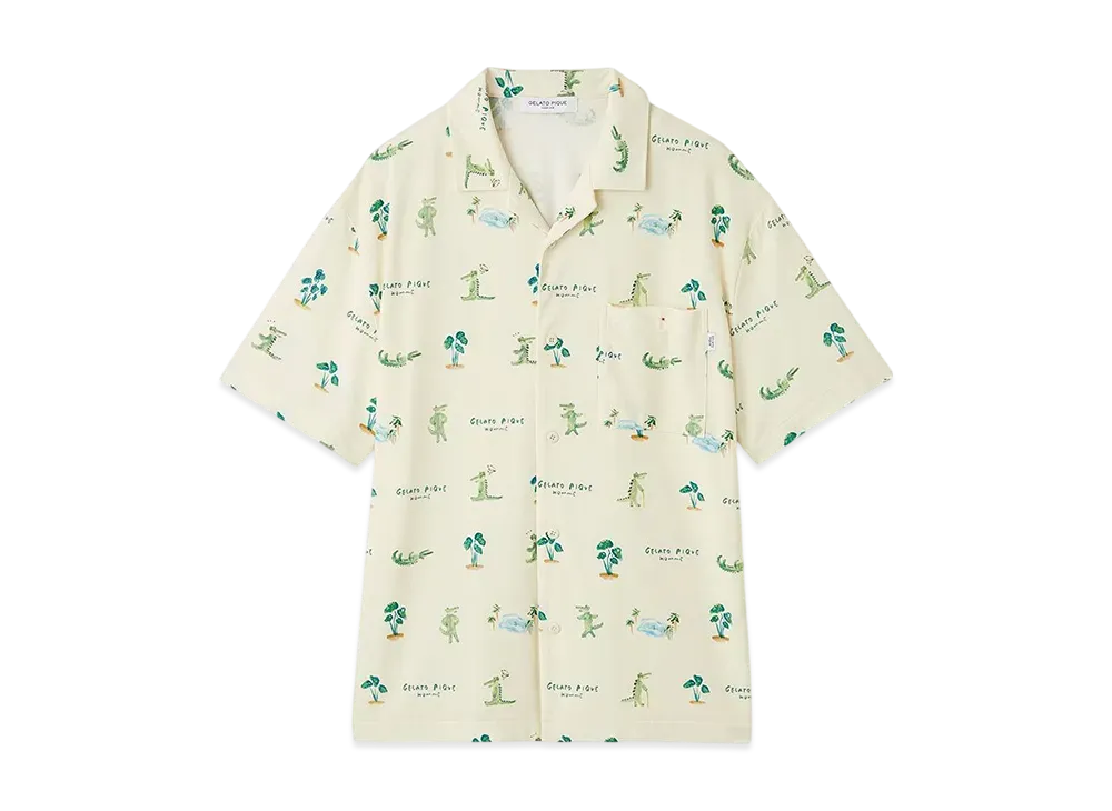 GELATO PIQUE Homme Cool Touch Sensation Crocodile Pattern Print Shirt "Ivory"