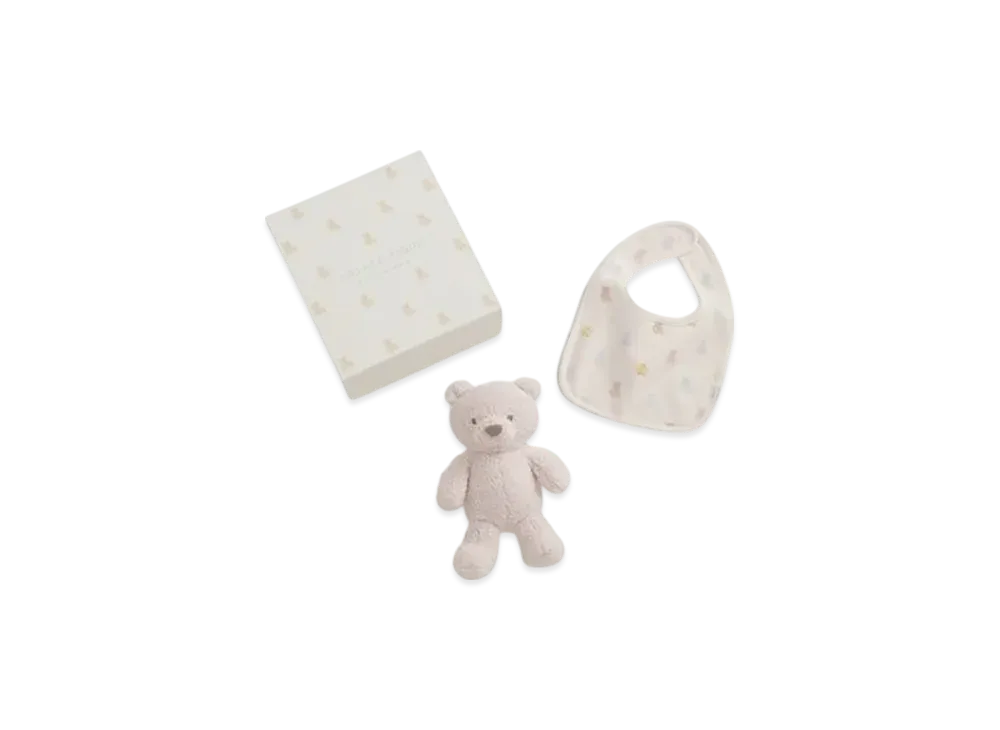 GELATO PIQUE Baby Bear Plush Toy & Bib 2 Piece Set Gift Box "Pink"