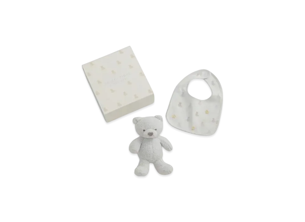 GELATO PIQUE Baby Bear Plush Toy & Bib 2 Piece Set Gift Box "Blue"