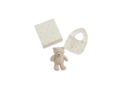 GELATO PIQUE Baby Bear Plush Toy & Bib 2 Piece Set Gift Box "Beige"