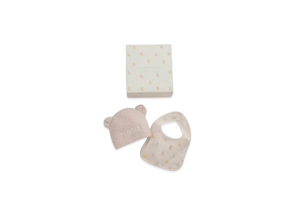 GELATO PIQUE Baby Bear Knit Cap & Bib 2 Piece Set Gift Box "Pink"