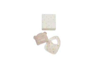 GELATO PIQUE Baby Bear Knit Cap & Bib 2 Piece Set Gift Box "Beige"