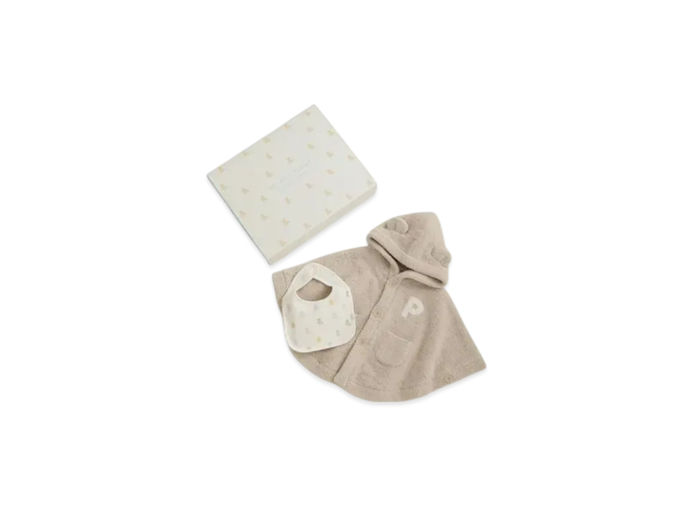 GELATO PIQUE Baby Bear Poncho & Bib 2 Piece Set Gift Box "Beige"
