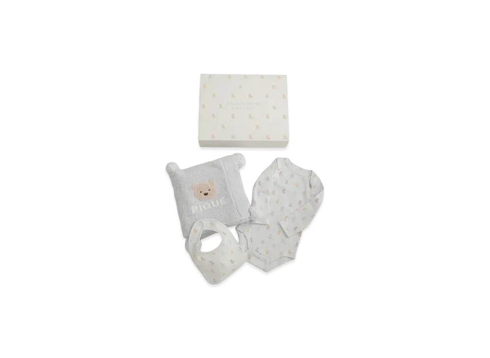 GELATO PIQUE Baby Bear Blanket & Bodysuit & Bib 3 Piece Set Gift Box "Blue"