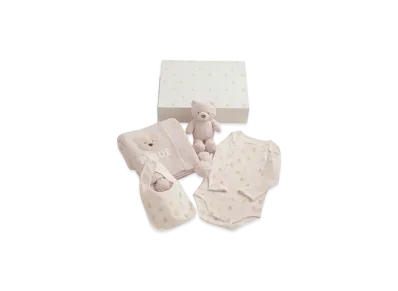 GELATO PIQUE Baby Bear Blanket & Stuffed Toy & Bodysuit & Bib 4 Piece Set Gift Box "Pink"