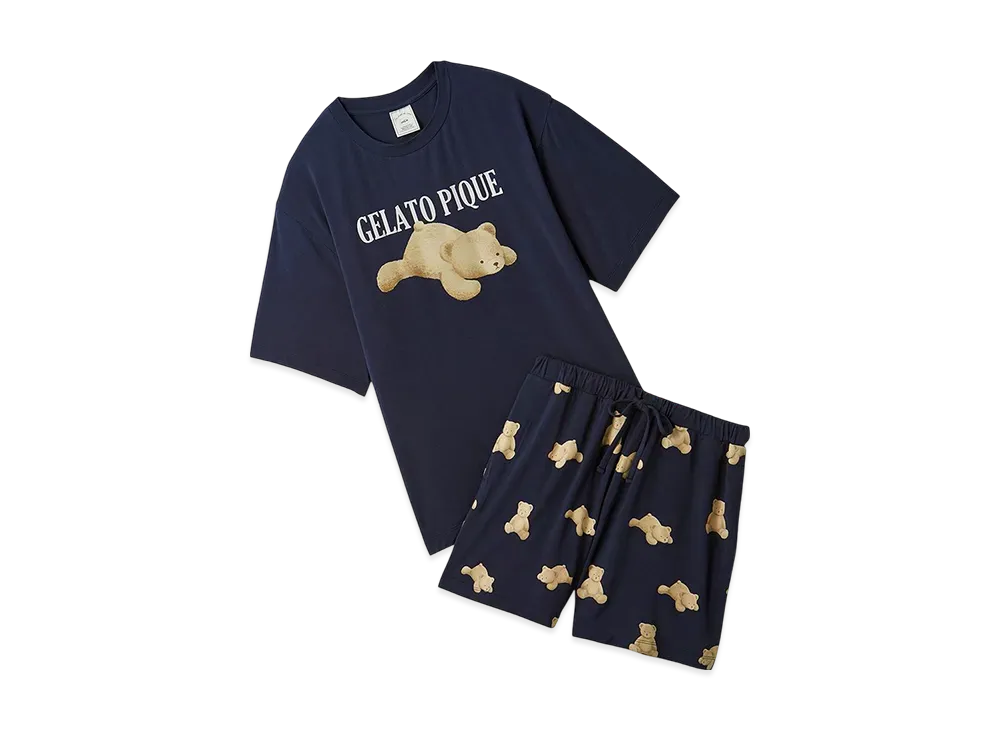 GELATO PIQUE Cool Touch Sensation Bear One Point T-Shirt & Shorts Set "Navy"