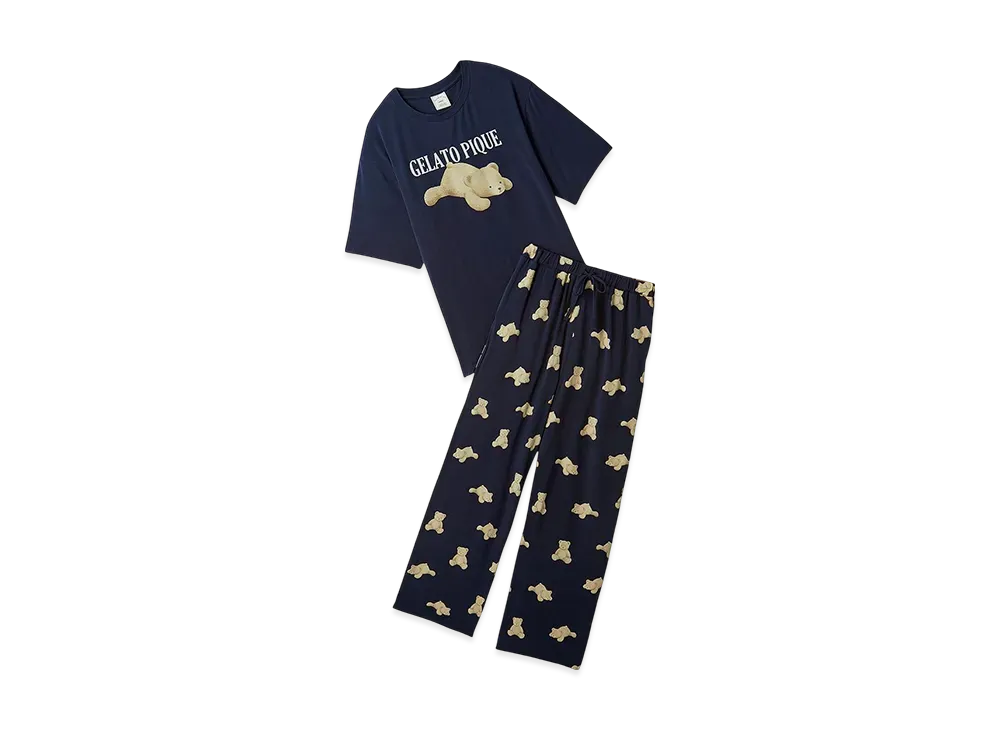 GELATO PIQUE Cool Touch Sensation Bear One Point T-Shirt & Long Pants Set "Navy"