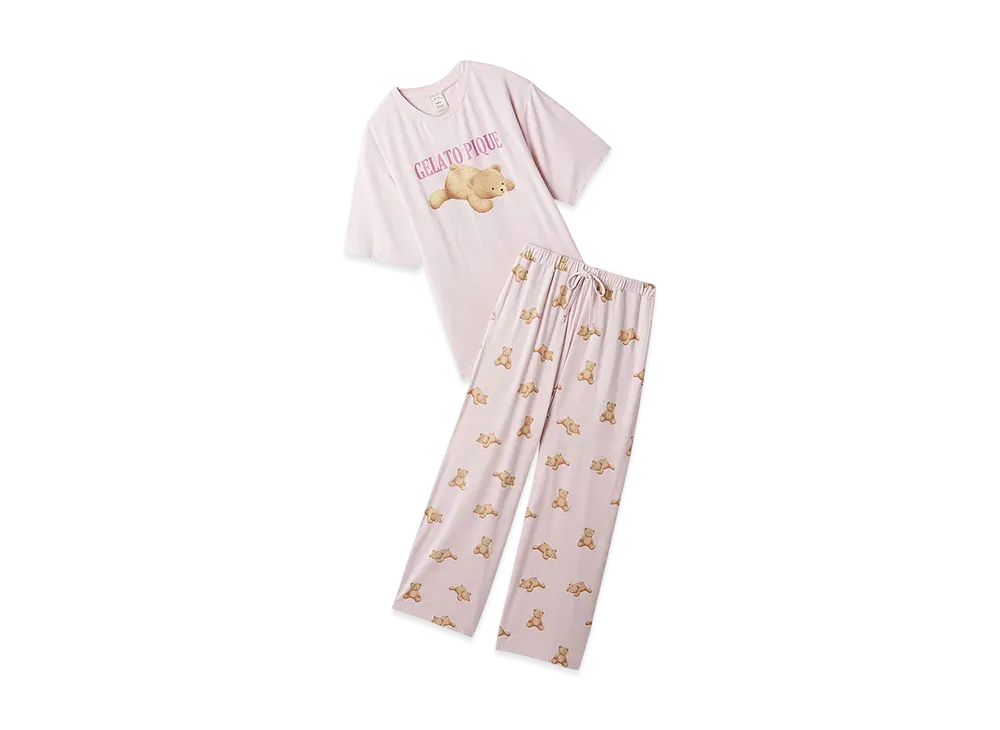 GELATO PIQUE Cool Touch Sensation Bear One Point T-Shirt & Long Pants Set "Pink"