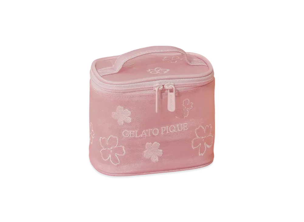 GELATO PIQUE Spring Sakura Embroidered Organza Vanity Pouch "Pink"