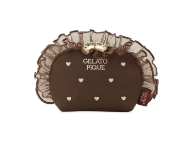 GELATO PIQUE Heart Embroidered Tulle Pouch "Brown"