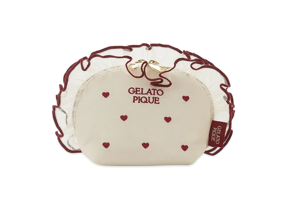 GELATO PIQUE Heart Embroidered Tulle Pouch "Cream"
