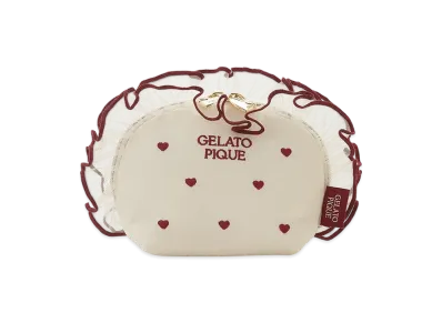 GELATO PIQUE Heart Embroidered Tulle Pouch "Cream"