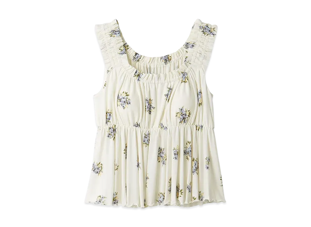 GELATO PIQUE Flower Pattern Cup-In Frill Tank Top "Blue"