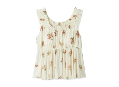 GELATO PIQUE Flower Pattern Cup-In Frill Tank Top "Orange"