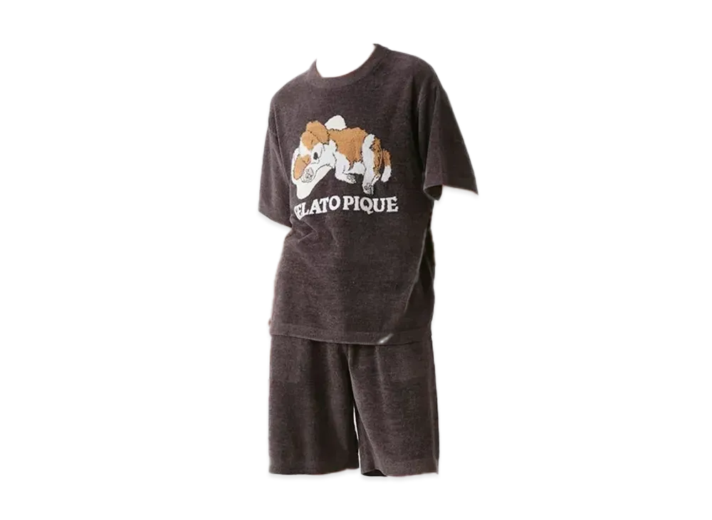 GELATO PIQUE Homme Airy Moko Dog Jacquard Pullover & Shorts Set "Dark Gray"