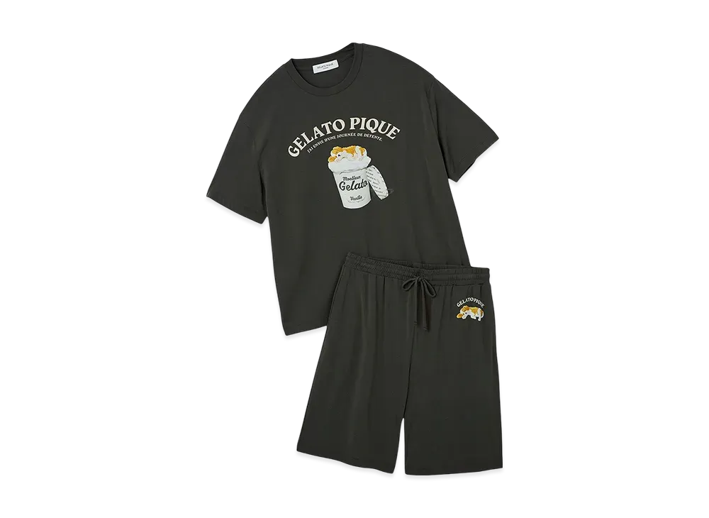 GELATO PIQUE Homme Cool To The Touch Sleeping Dog One-Point T-Shirt & Shorts Set "Dark Gray"