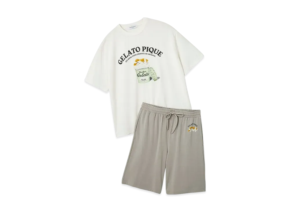 GELATO PIQUE Homme Cool To The Touch Sleeping Dog One-Point T-Shirt & Shorts Set "Gray"