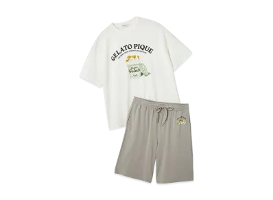 GELATO PIQUE Homme Cool To The Touch Sleeping Dog One-Point T-Shirt & Shorts Set "Gray"