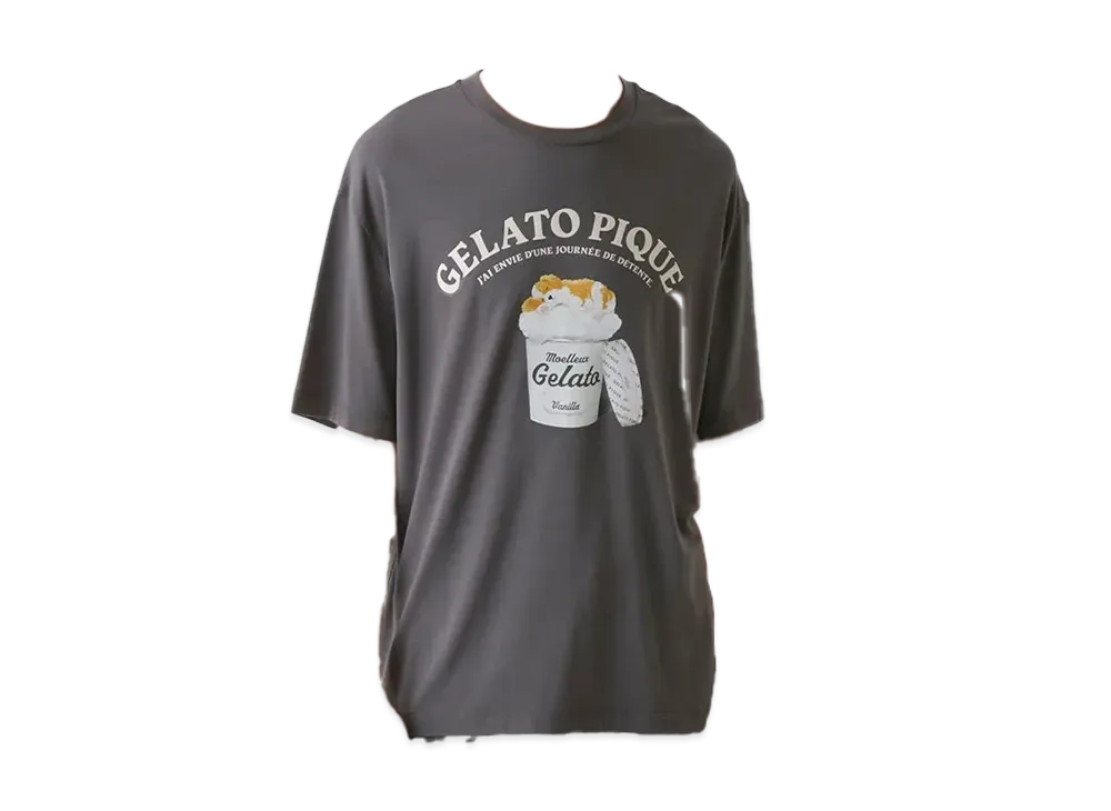 GELATO PIQUE Homme Cool To The Touch Rayon Sleeping Dog One-Point T-Shirt "Dark Gray"