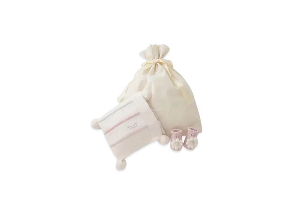 GELATO PIQUE Baby Smoothie Colorful Border Blanket & Daisy Socks Set "Pink"