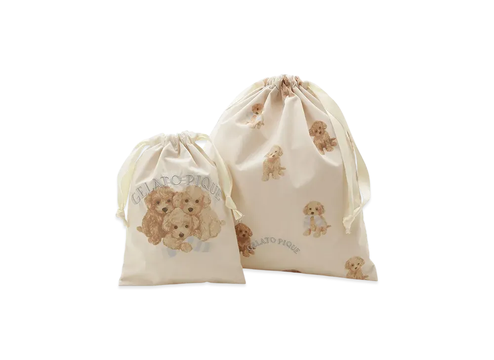 GELATO PIQUE Toy Poodle Pattern Drawstring Bag Set "Off White"