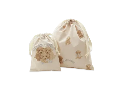 GELATO PIQUE Toy Poodle Pattern Drawstring Bag Set "Off White"