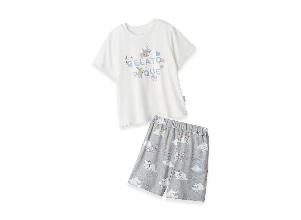 GELATO PIQUE x DRAGON QUEST Kids One Point T-Shirt & Allover Pattern Shorts Set "Off White"