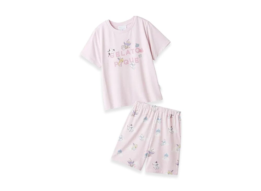 GELATO PIQUE x DRAGON QUEST Junior One Point T-Shirt & Allover Pattern Shorts Set "Pink"
