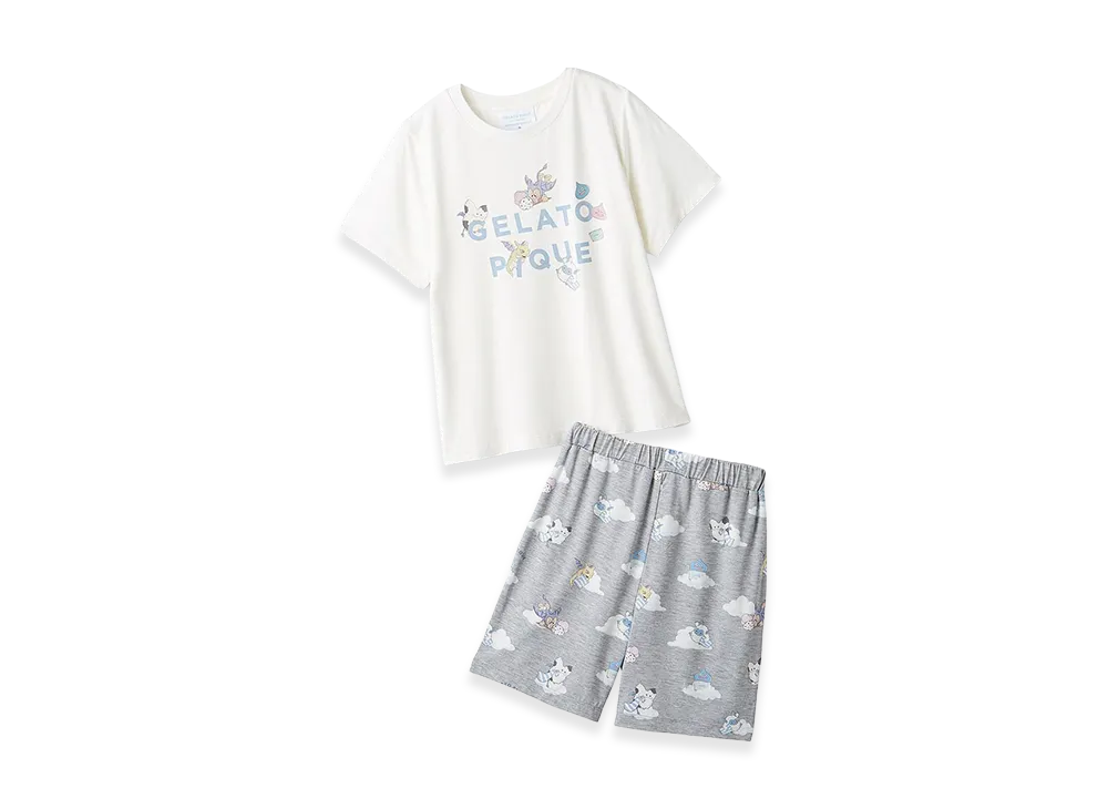 GELATO PIQUE x DRAGON QUEST Junior One Point T-Shirt & Allover Pattern Shorts Set "Off White"