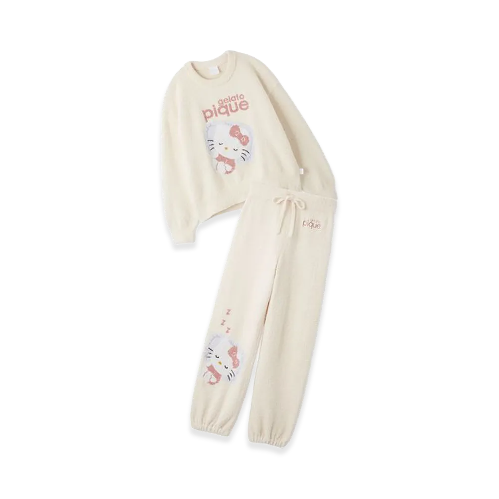 GELATO PIQUE x Sanrio Women's Baby Moco Jacquard Pullover & Long Pants Set Hello Kitty "Off White"